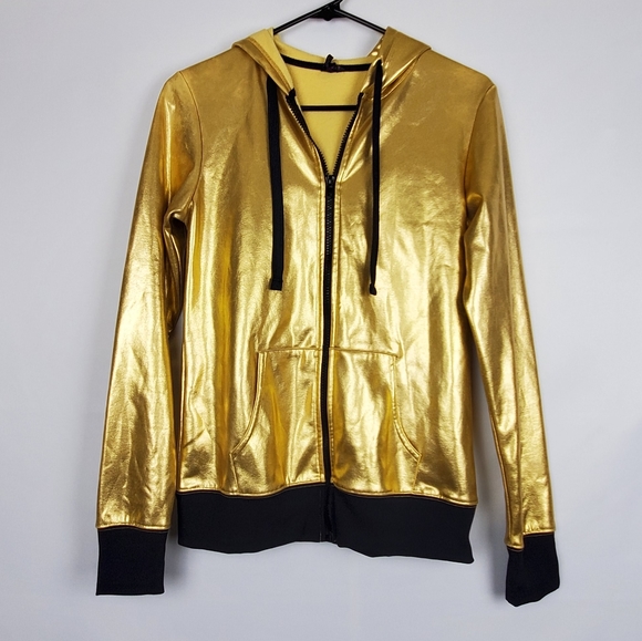 Material Girl Active Gold Shiny Full Zip Hoodie S - Picture 1 of 7